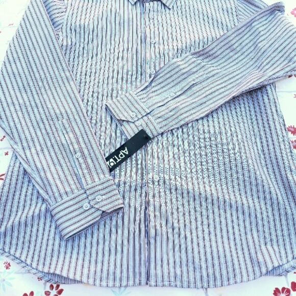 NWT Apt.9 L Slim Fit Gray Red Strips Longsleeves Button Up Men's Dress Shirt - Picture 4 of 11